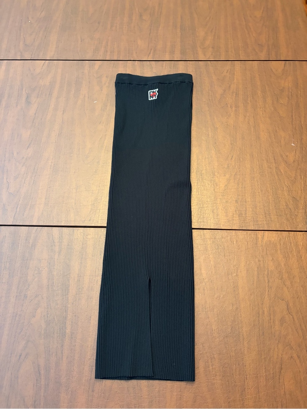 DKNY Black Ribbed Maxi Skirt with Logo Patch